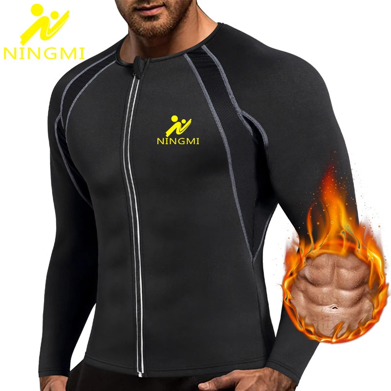 

NINGMI Home Gym Shirt Neoprene Sauna Vest Body Shaper Slimming Waist Trainer for Men Sport Top Shapewear Zipper Jacket Tracksuit