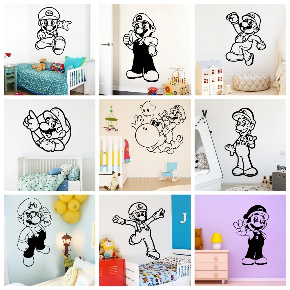 Мультяшный персонаж Супер Марио стикер на стену геймер фрески наклейка для