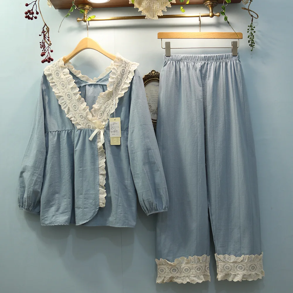 

Silk Pajamas Women Autumn Pure Cotton Sexy Women's Suit Korean Casual Autumn Home Wear Women's Kimono Household Women's Wear