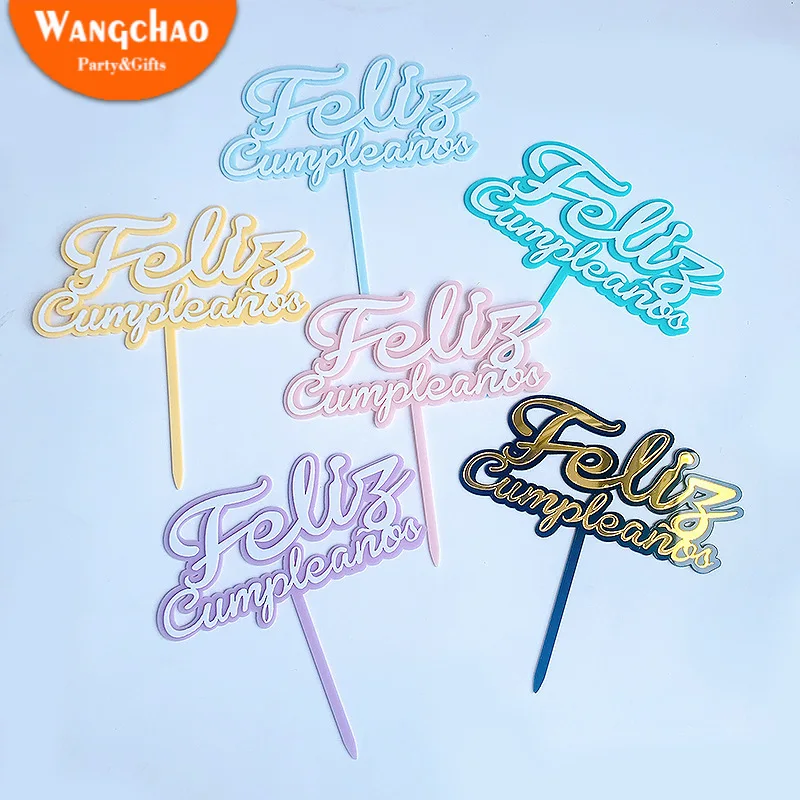 

New Acrylic Spanish Happy Birthday Cake Topper Feliz Cumpleanos Baking Cake Decoration Kids Birthday Party Favors Cake Toppers