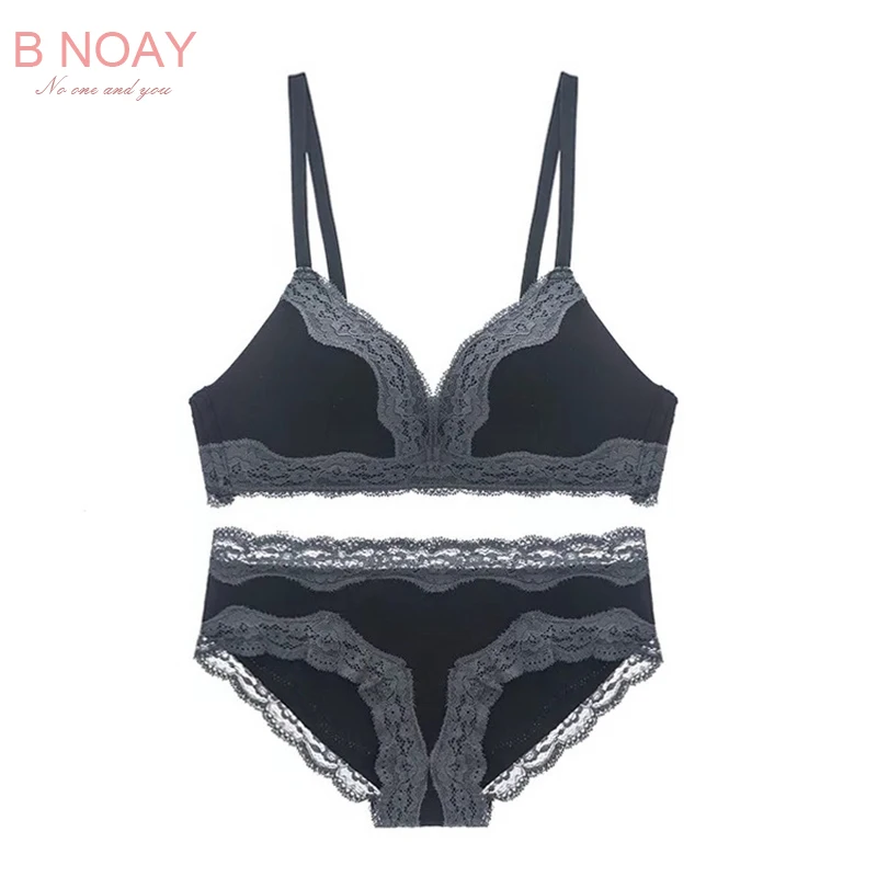

Simple Sensual Lingerie Women Underwear Comfortable Cotton Thin Triangle Cup Lace Students Bra Panties Set Wire Free