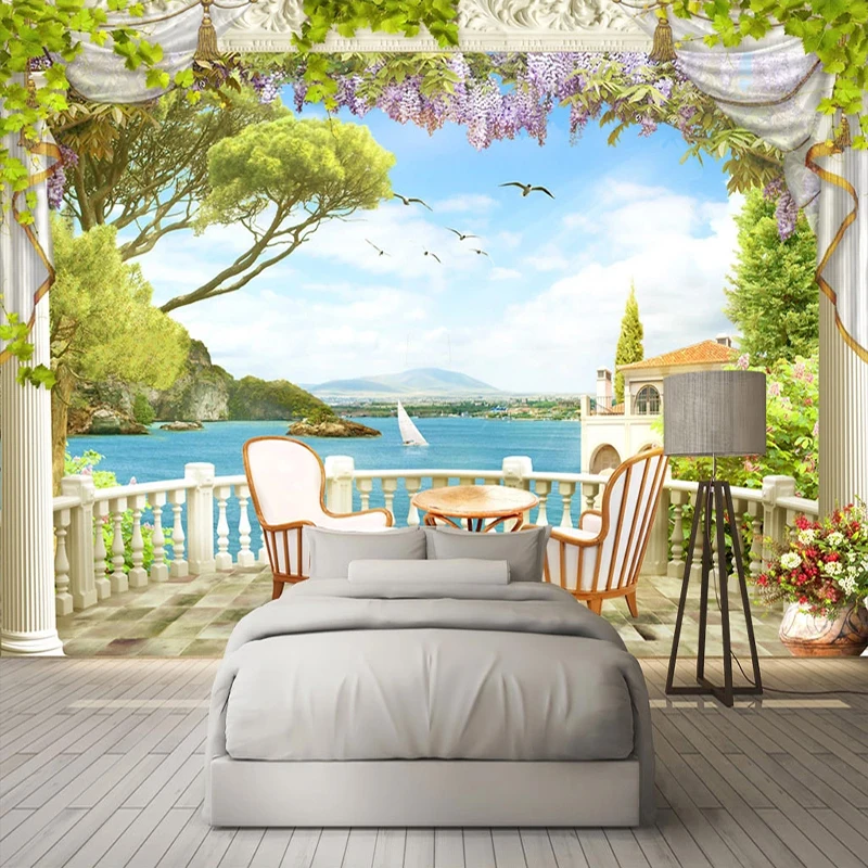 Dropship Custom 3D Mural Wallpaper Stereoscopic Space Garden Balcony Seascape Photo Walpaper 3d Wall | Обустройство дома