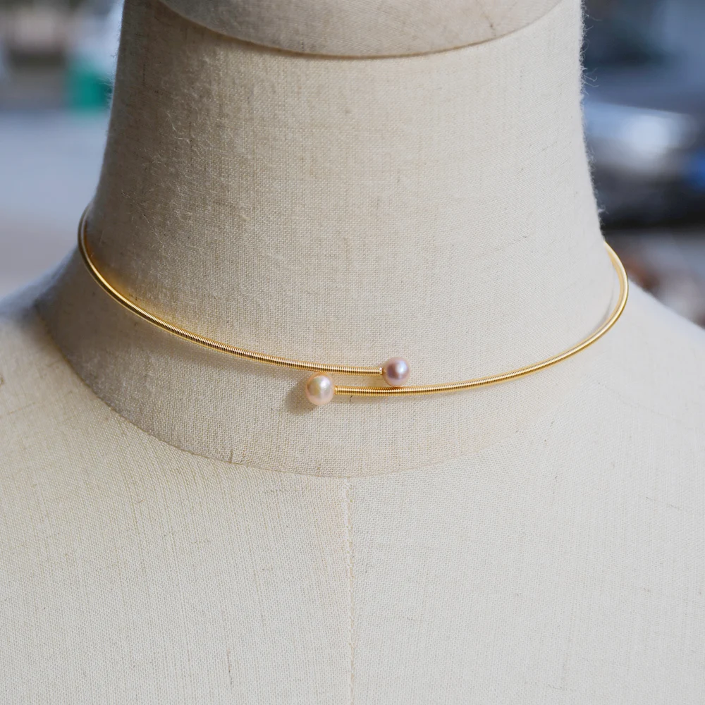 KBJW Чистый золотой цвет колье и браслет из натурального жемчуга ручной работы