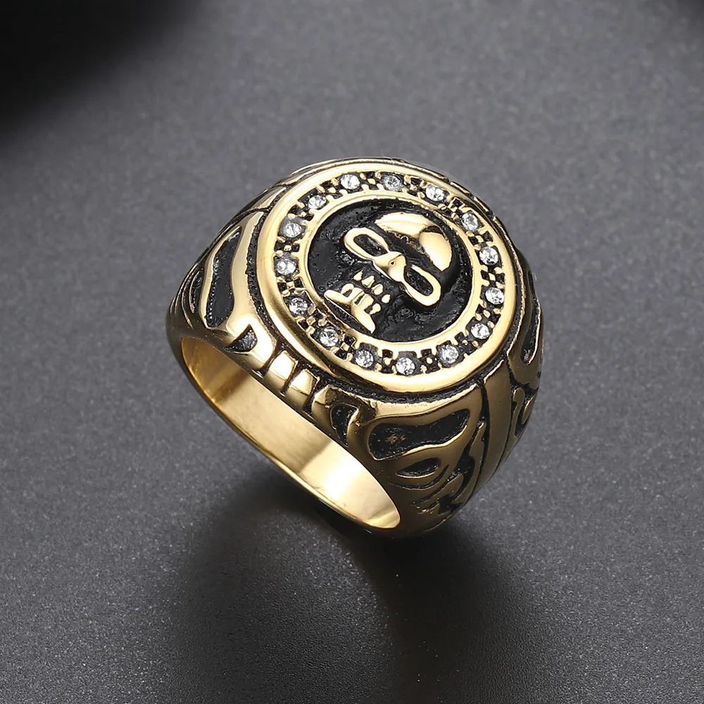 

Valily Men's New Punk Skull Ring Stainless Steel Biker Crystals Ring for Men Fashion Band Party Jewelry Silver Color Rings Jewel
