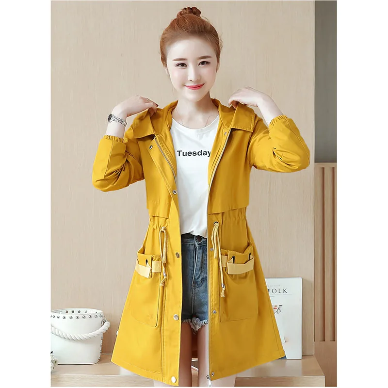 

Windbreaker female long section 2019 spring new slim waist was thin fashion casual spring autumn coat A449