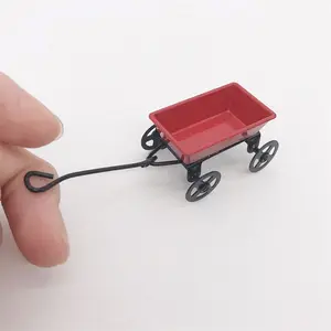 Украшение для кукольного домика в масштабе 1:12, винтажная металлическая тележка, садовые инструменты для детей, красный Мини-вагон, украшение, аксессуары для кукол