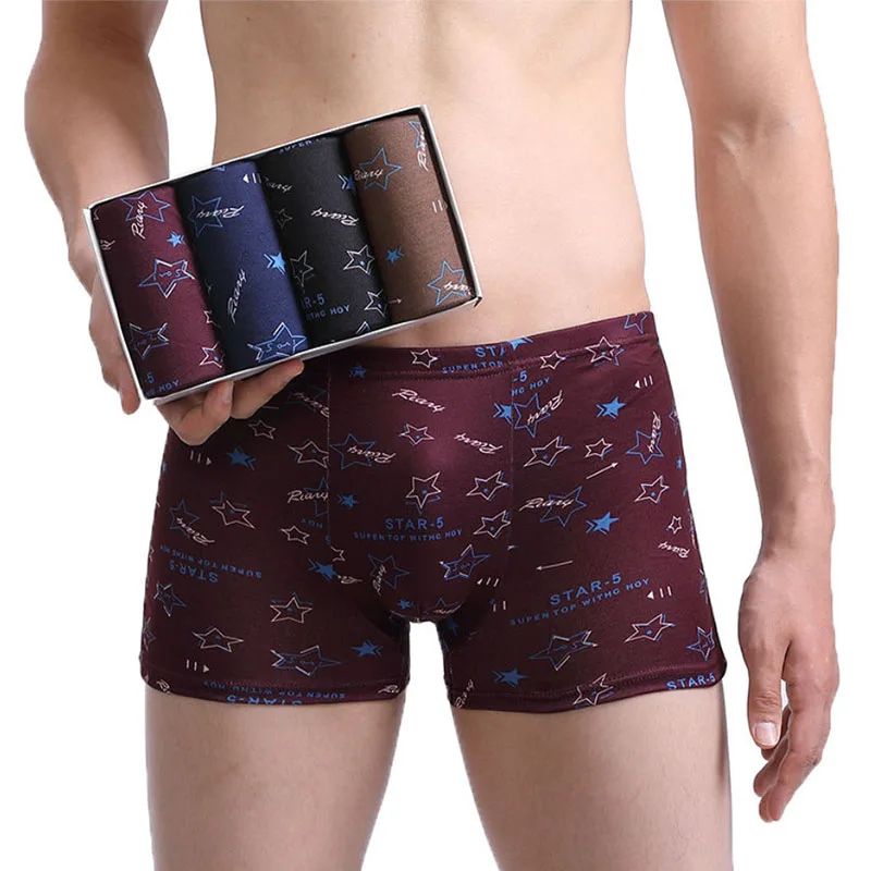 4pcs/Lot Set 2022 Men's Underpants Print Floral Soft Boxers Underwear High Quality Under Wear Pants Short Boxer Male Panties 4XL