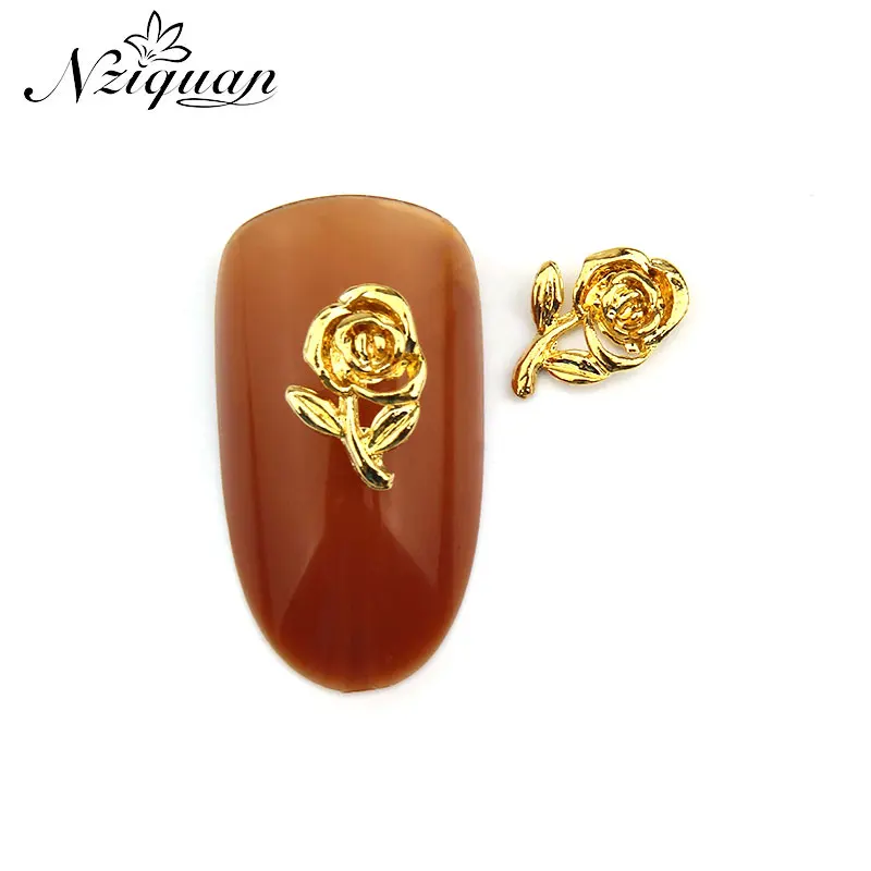 

Golden rose flower NZIQUAN20pcs nail stickers charm ladies metal alloy art nail decoration DIY decorative nail art stickers