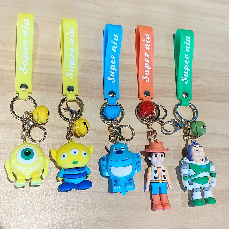 

Disney Cartoon Toy Story Woody Buzz Lightyear Metal Keychain Cute Big Eyed Silicone Keyring Bag Pendant Car Key Chain Gift