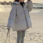 Sungtin черно-белая Толстая теплая куртка оверсайз зимняя женская Корейская куртка с капюшоном женская Свободная Повседневная Женская парка 2022