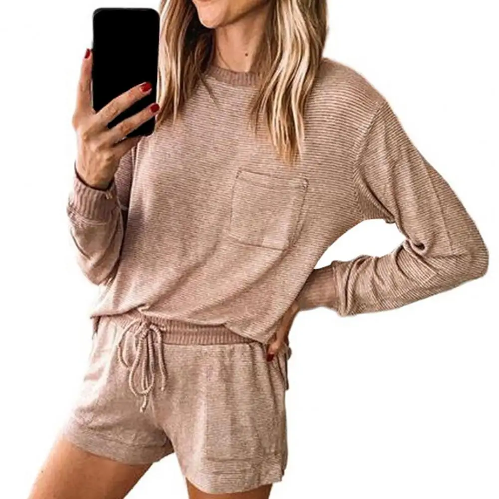 

Пижама женская, из полиэстера, с длинными рукавами и круглым вырезом