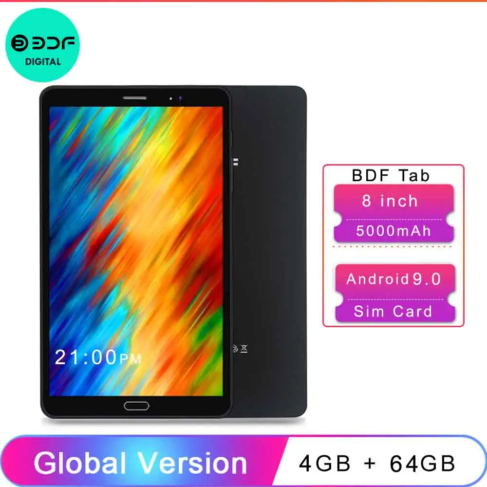 8 Inch 4GB RAM+64GB ROM Tablet PC Android 9.0 Google 3G 4G Sim Card Phone Call IPS 1280*800 5000mAh Battery GPS Wi-Fi Bluetooth