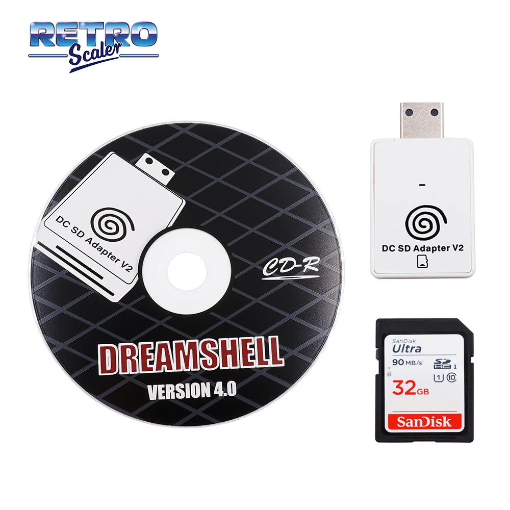 Адаптер для чтения SD-карт RetroScaler + CD с dreamshell_загрузчиком игровая консоль DC Dreamcast