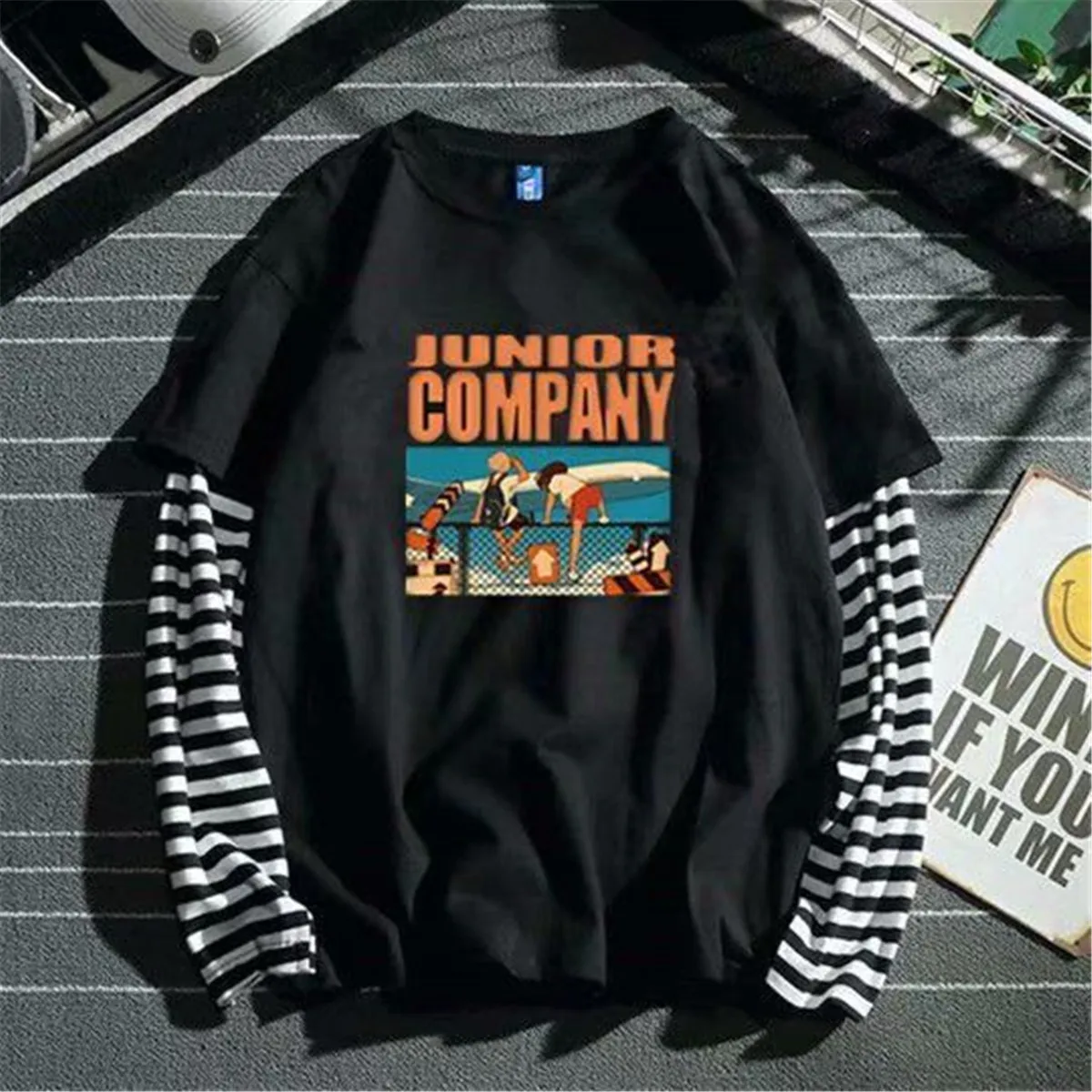 Крутая полосатая футболка в стиле пэчворк мужские осенние Топы оверсайз