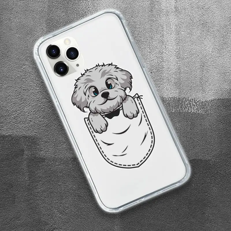 

Cute Dog Cartoon Pink Phone Case Transparent for iPhone 11 12 mini pro XS MAX 8 7 6 6S Plus X 5S SE 2020 XR