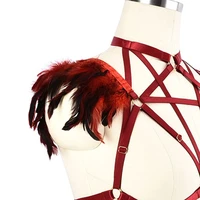 x3ue women gothic sexy feather epaulette crop top inverted harness cage bra