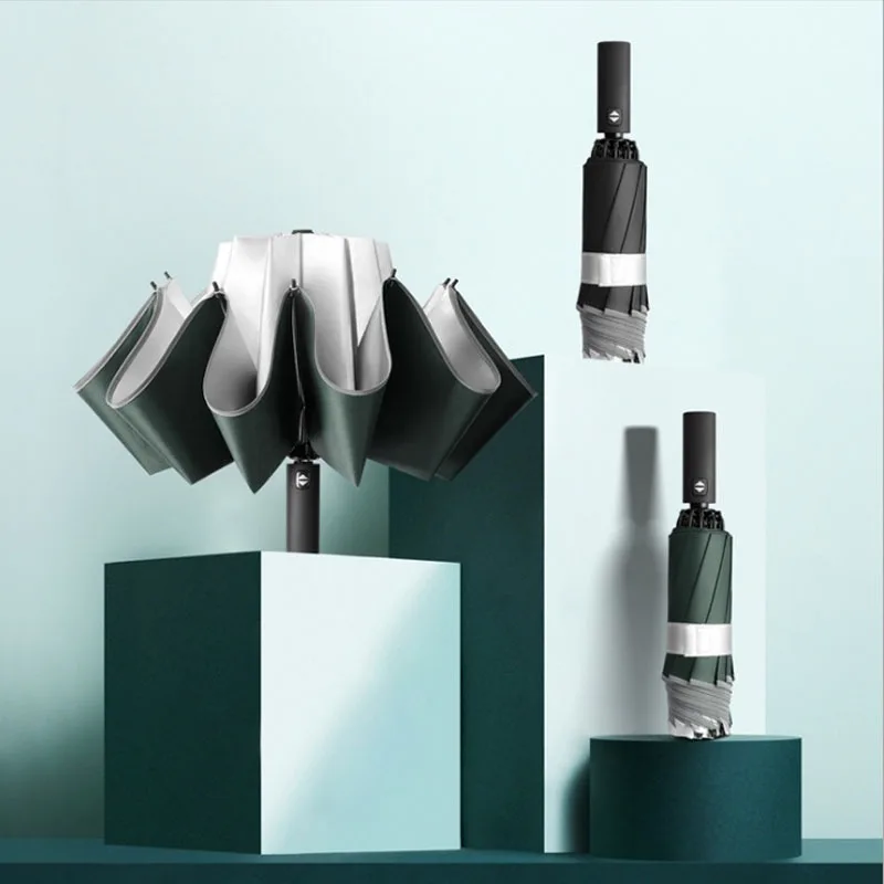 

Creative 10 Bone Titanium Silver Automatic Car Reverse Umbrella Edging Reflective Business Umbrella