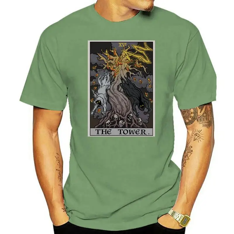 

Футболка с изображением башни Таро карточки Хэллоуина скелета призраков охотничьего дерева жизни ведьмы сделай сам