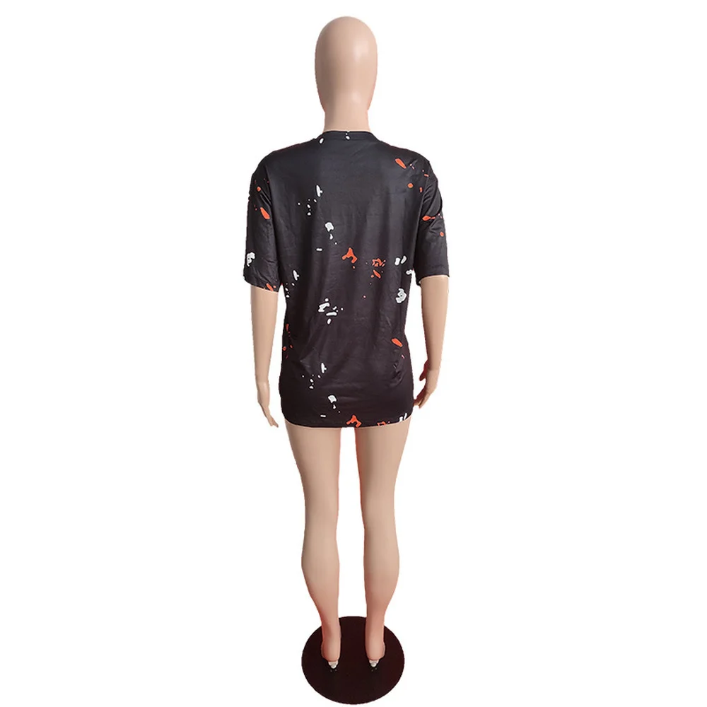 

Splash Ink Printed Streetwear Y2K Mini Dresses for Women Round Neck Short Sleeve Bandage Dress Hip Hop Female Party Club Dress