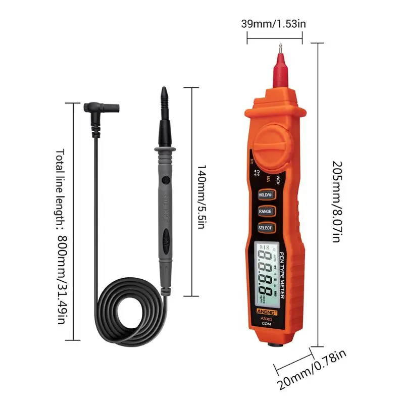 A3002 цифровой мультиметр для ручек 4000 отсчетов Тип ручки с бесконтактным ACV/DCV