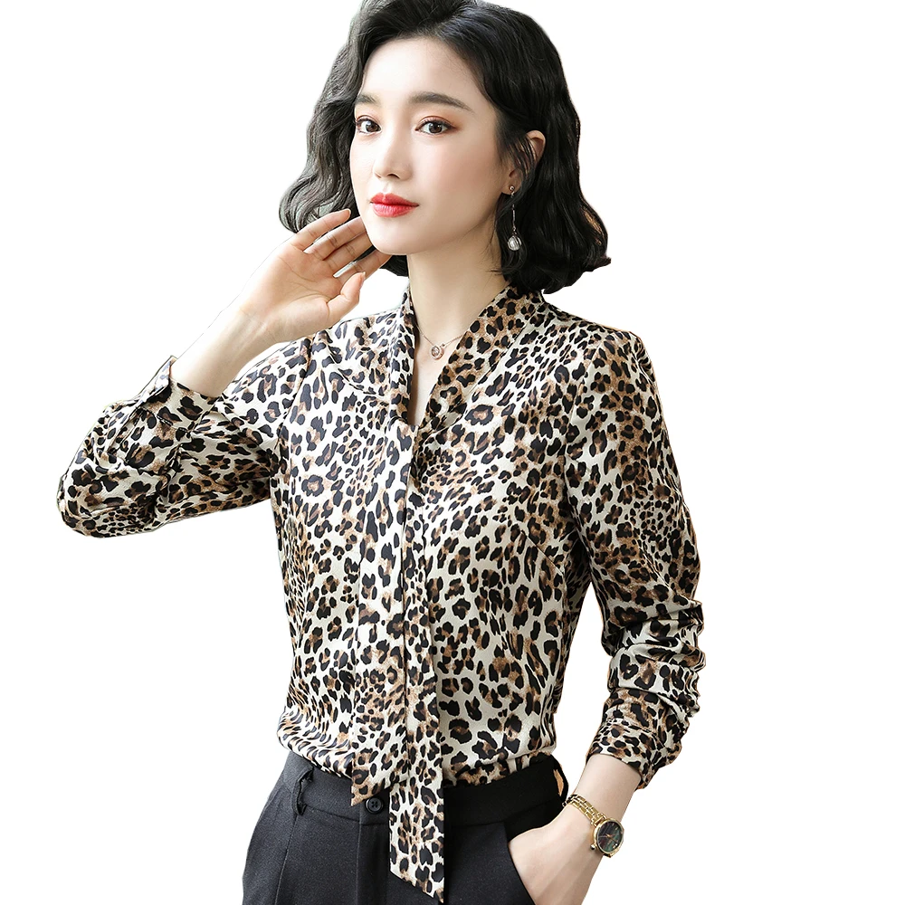 

2021 Fashion Ladies Leopard Blouses Women Latest Full Sleeve Shirt Tops for Work