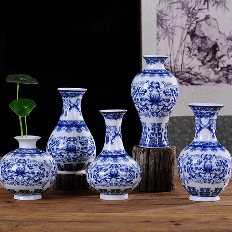 Винтажные керамические вазы для домашнего декора антикварные сине белые