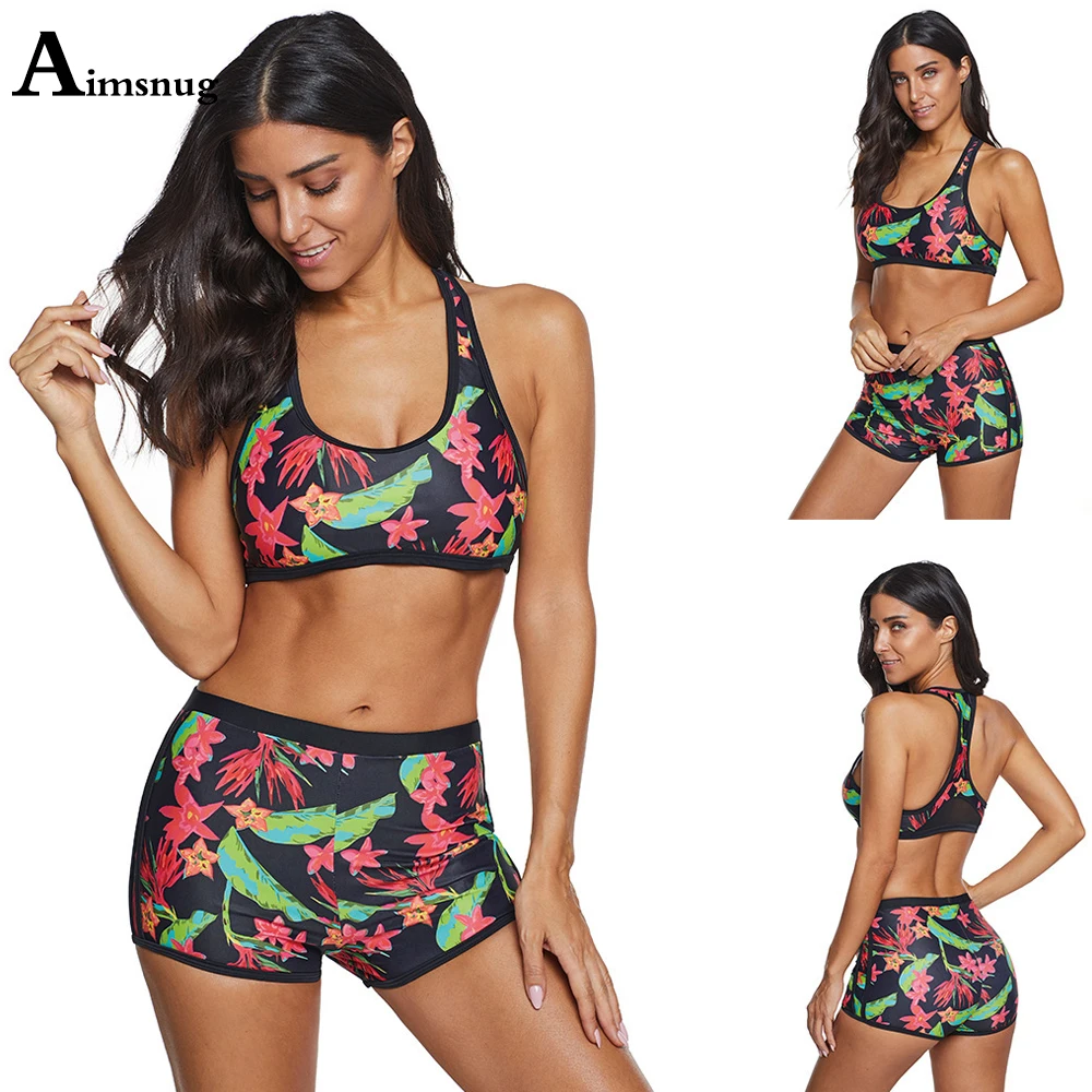

Plus Size 4xl 5xl Women Bathing Suits Boho Flower Print Two Pieces Swimwear Crop TOP Untra Shorts Beachwear Sexy Femme Clothing