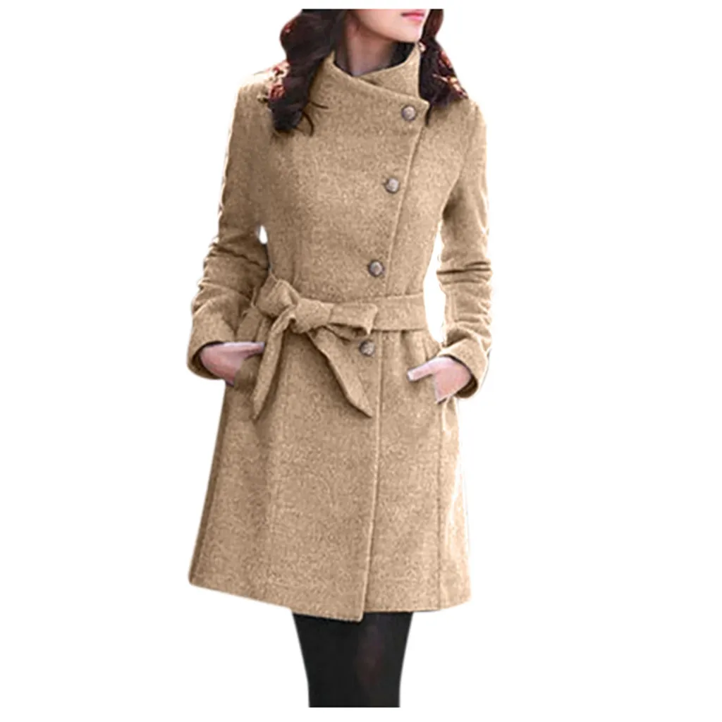 Women Classic Trench Coat 2019 Autumn Winter Fashion Wool Single Breasted bandage Solid Slim Plus Size Wind abrigo mujer |