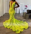 Длинные желтые платья на выпускной 2021 сексуальное вечернее платье из шифона Русалка из чисто v-образным вырезом с блестками в африканском стиле черного цвета для девочек, платье для выпускного вечера гала платья