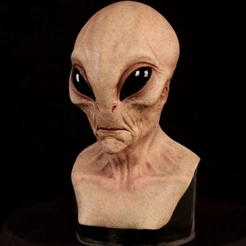 Страшная латексная маска на Хэллоуин НЛО с большими глазами инопланетянин всю