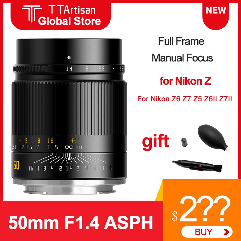 TTArtisan 50 мм F1.4 ASPH объектив камеры для Nikon Z крепление полная Рамка Z6 Z7 Z5 Z6II Z7II ручной
