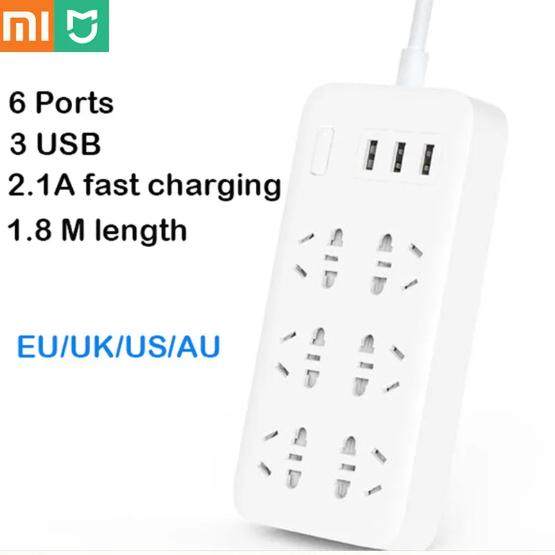 Оригинальная силовая полоса Xiaomi Mijia базовая версия 6 розеток С 3 5 в 2 1 А быстрая