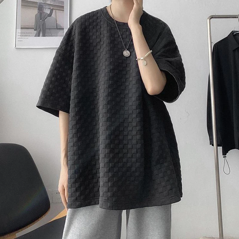

Uneven Plaid 3xl Cotton Short Sleeve Men T Shirt Summer Oversized Loose Harajuku Cool Fashion Woman Top Black White 2022 Trend