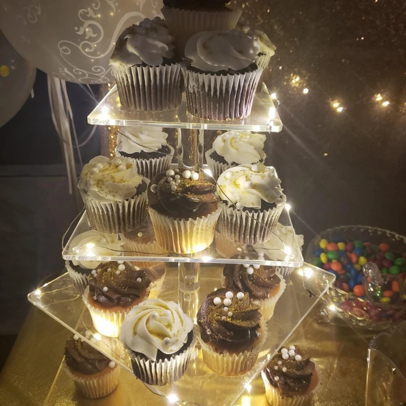 

4 уровня тарелка для торта светодиодный светильник строка кекс держатель Акриловые Кекс Дисплей стенд держатель Свадебная вечеринка Декор