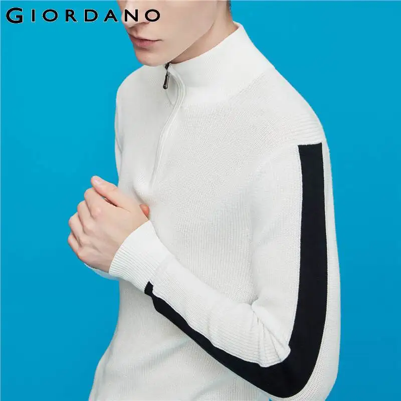 Giordano мужские свитера Mockneck половина Placket контрастный вязаный свитер молния муха Легкий эластичный мужской s свитера для 90059877