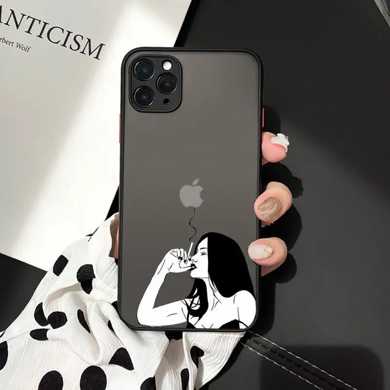 

Cool smoking heartbreaker girl Phone Cases Matte Transparent for iPhone 7 8 11 12 s mini pro X XS XR MAX Plus cover funda