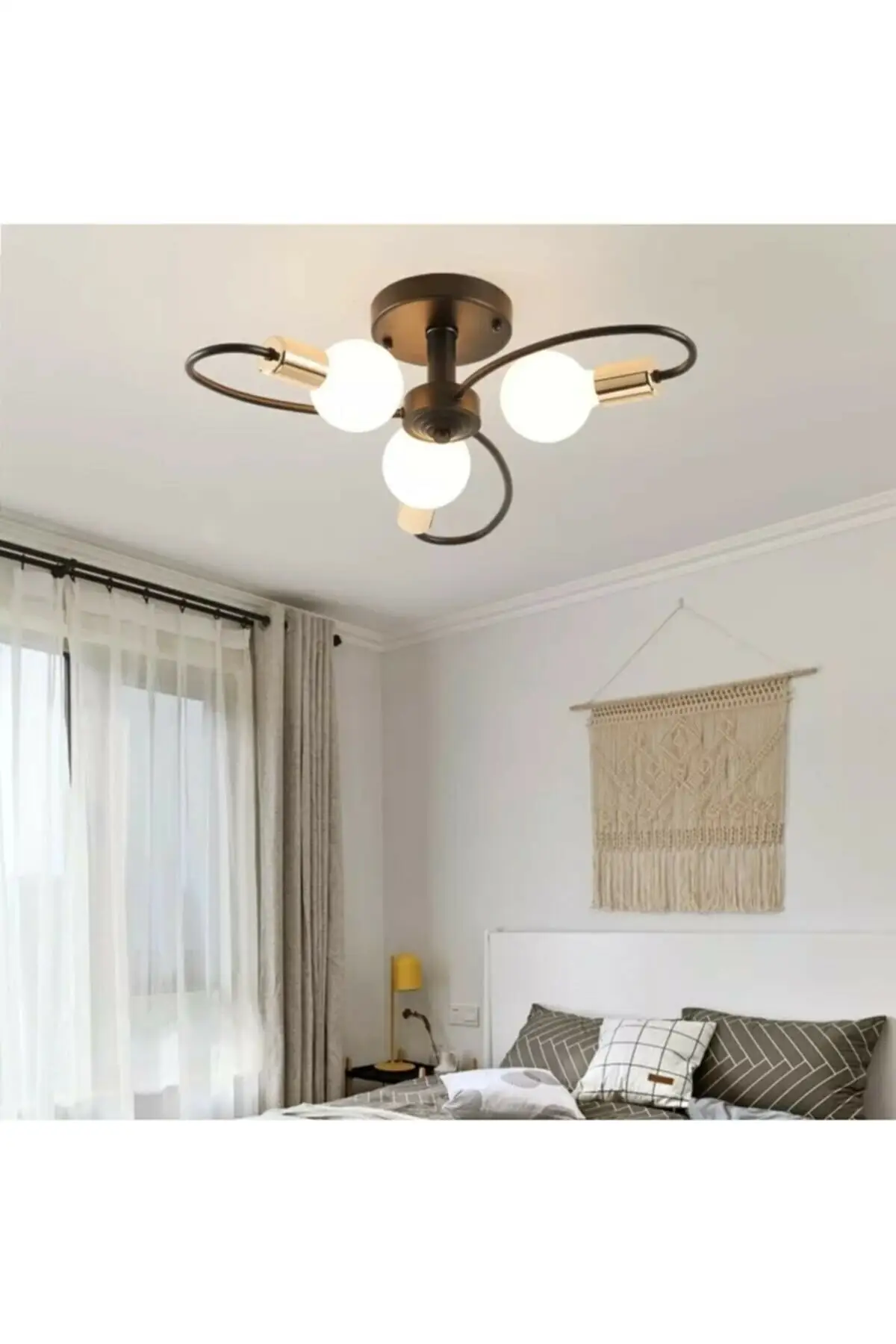

Mars Sports Ceiling Plofonyer Gold Detail Black Living Room--Bedroom 3 Luminous Chandelier(WITHOUT BULB)