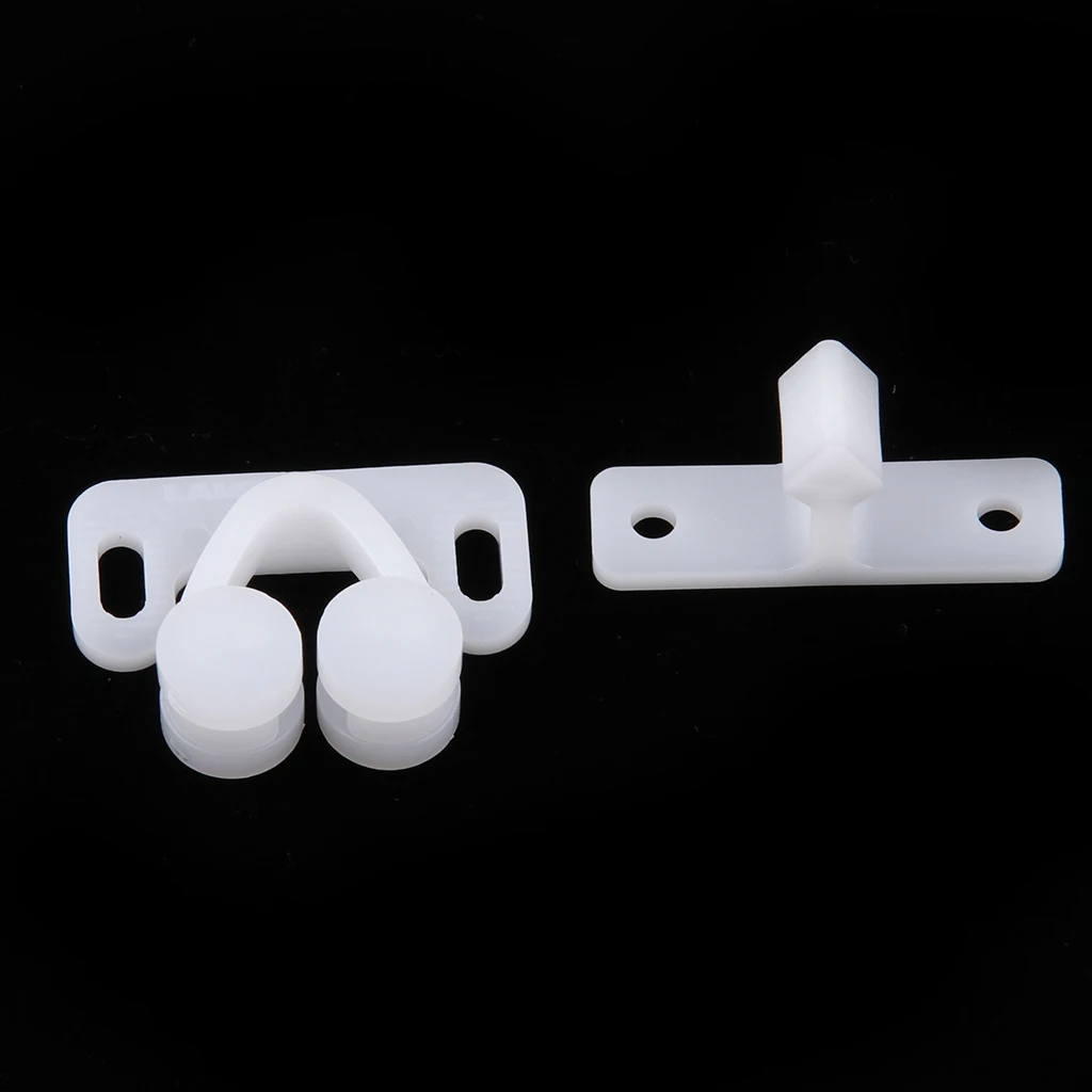

1 Set White Plastic Twin Double Ball Roller Catches Wardrobe Latch Hardware