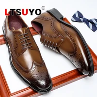 mens brogue leather casual shoes fashion carved professional mens shoes high end classic formal shoeshandmade banquet shoes
