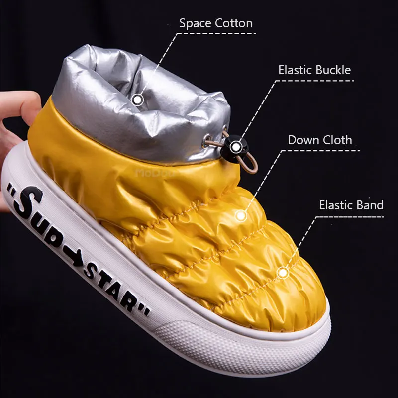 

Fluffyfu Down Cloth Cotton Slippers Women Winter Couples Indoor Outdoor Waterproof Warm Plush Home Wrapped Heel Shoes Men Fluffy