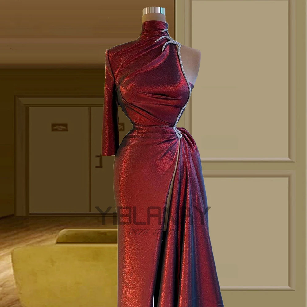 

YILIBER Evening dresses 2021 vintage vlack pearls long sleeves evening gowns beading prom dresses for women short dresses