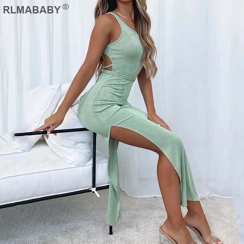 

Летнее женское повседневное Однотонное Платье макси с открытой спиной на шнуровке облегающее платье с круглым вырезом без рукавов Бандажн...