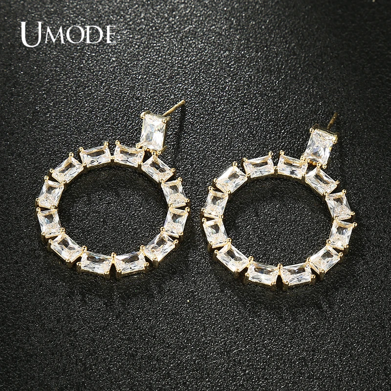

UMODE Rectangle CZ Earring Round Hollow Drop Shape Earrings for Elegant Women Bridal Wedding Jewelry Accessories Gift UE0719