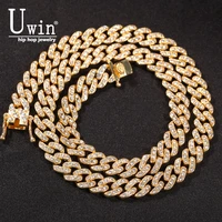 uwin 9mm miami link rhinestone cuban chain full iced out punk bling charm hip hop jewelry statement necklace