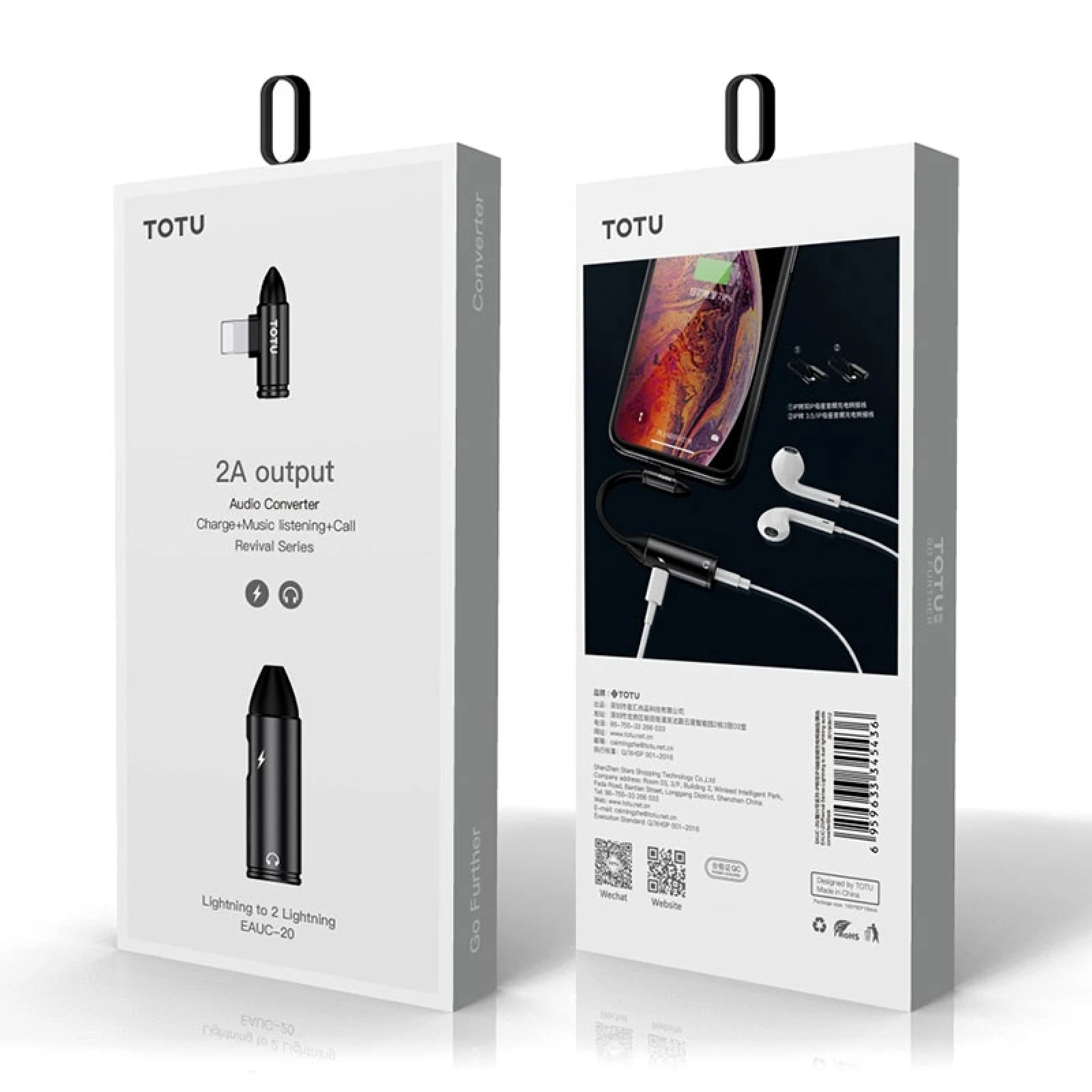 TOTUDESIGN EAUC-20 Revial Series 8 Pin Male to Dual Female 2 in 1 Mini Portable Audio & Charging Adapter - Адаптер для зарядки и передачи аудиосигнала TOTUDESIGN EAUC-20 Revial Series с 8-контактным разъемом мужского типа на два женских типа в мини-по