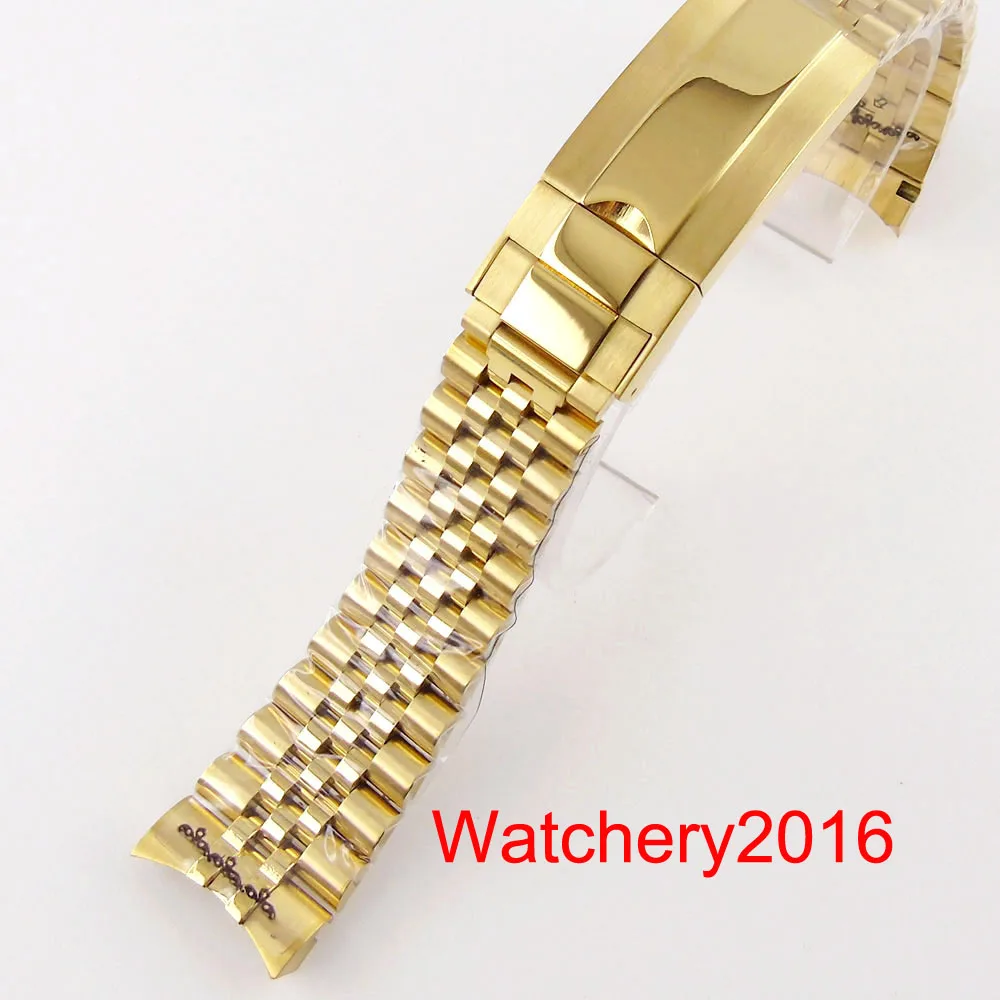 

20mm Width 316L Stainless Steel Gold Plated Jubilee Watch Brcelet Fit 40mm Automatic Men Watch Parts Folding Clasp Replace Band