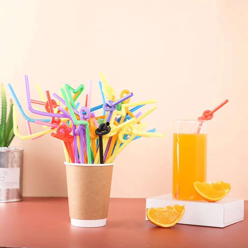 

100 pcs/bag Disposable plastic straw Color art straws Curved DIY shape straw PP Elbow Strong and sturdy