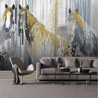 milofi custom 3d non woven mural wallpaper nordic minimalist hand painted abstract golden horse background wall mural