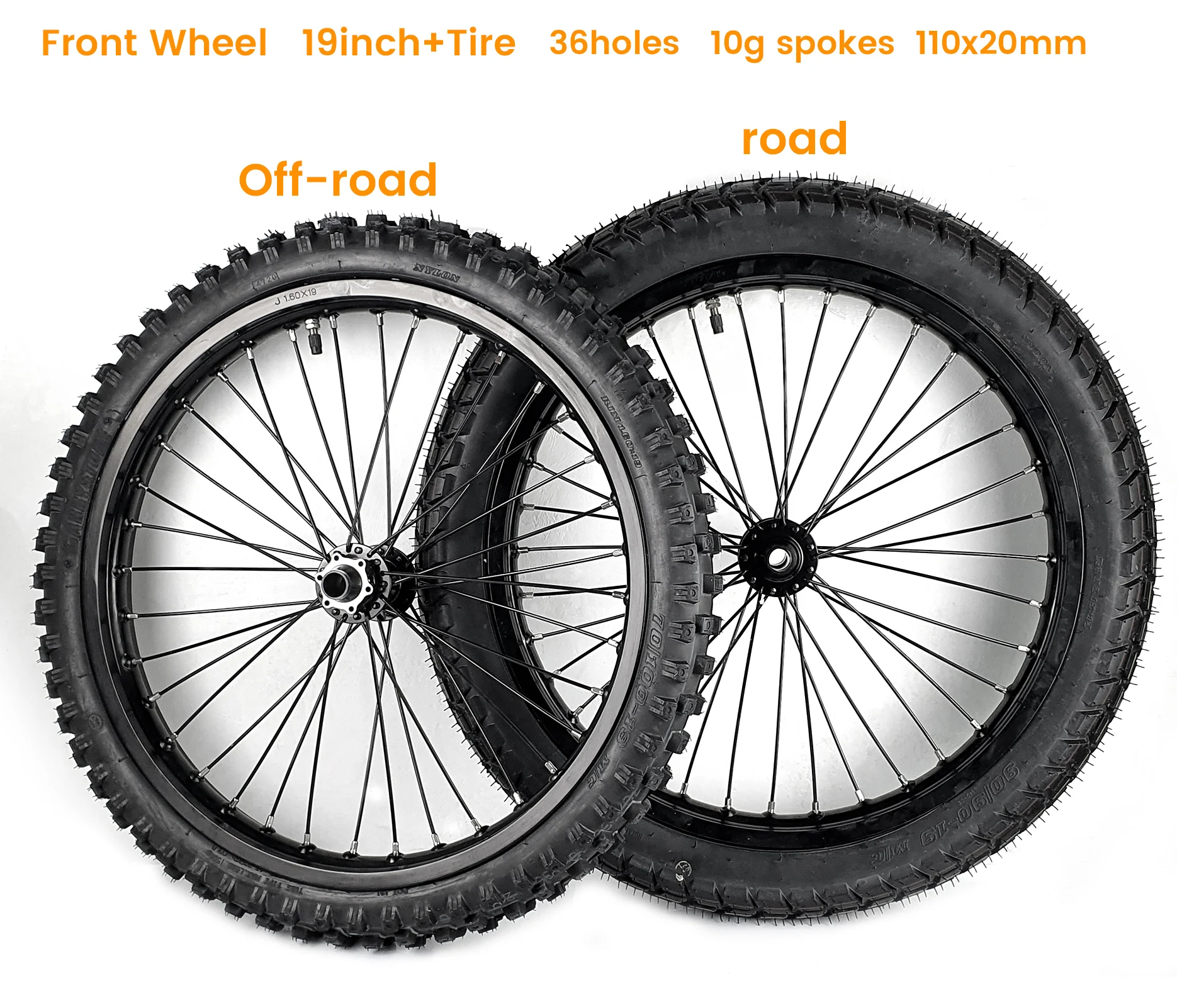Переднее колесо GARMATA Enduroebike 19 дюймов + Шина/черный/36 отверстий/10 г спиц/110x20 мм