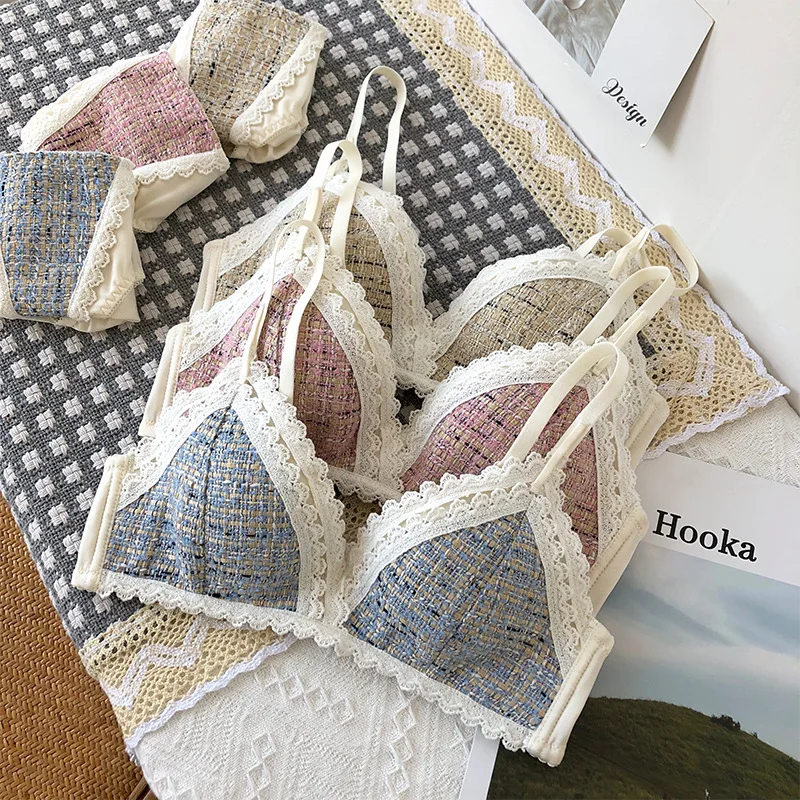 Женский кружевной бюстгальтер без косточек Wasteheart голубой и розовый цвета